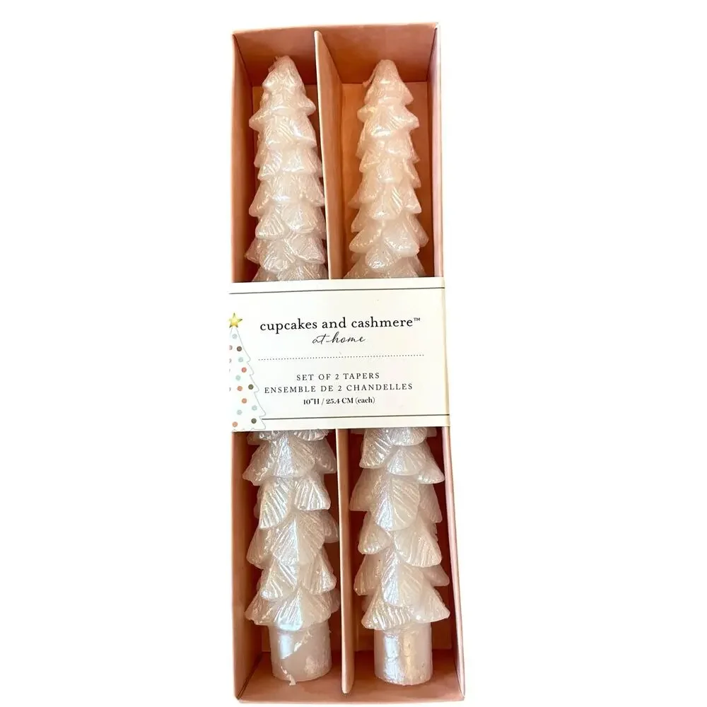 Cupcakes & Cashmere Iridescent White Christmas Tree Shaped Taper Candle Set of 2